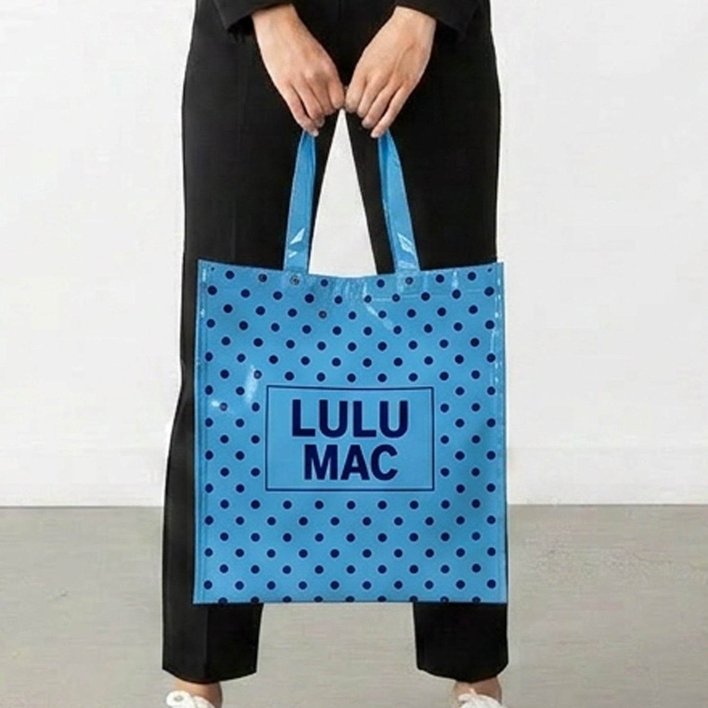 LULU MAC |REUSABLE TOTE-LT BLUE DARK BLUE DOTS
