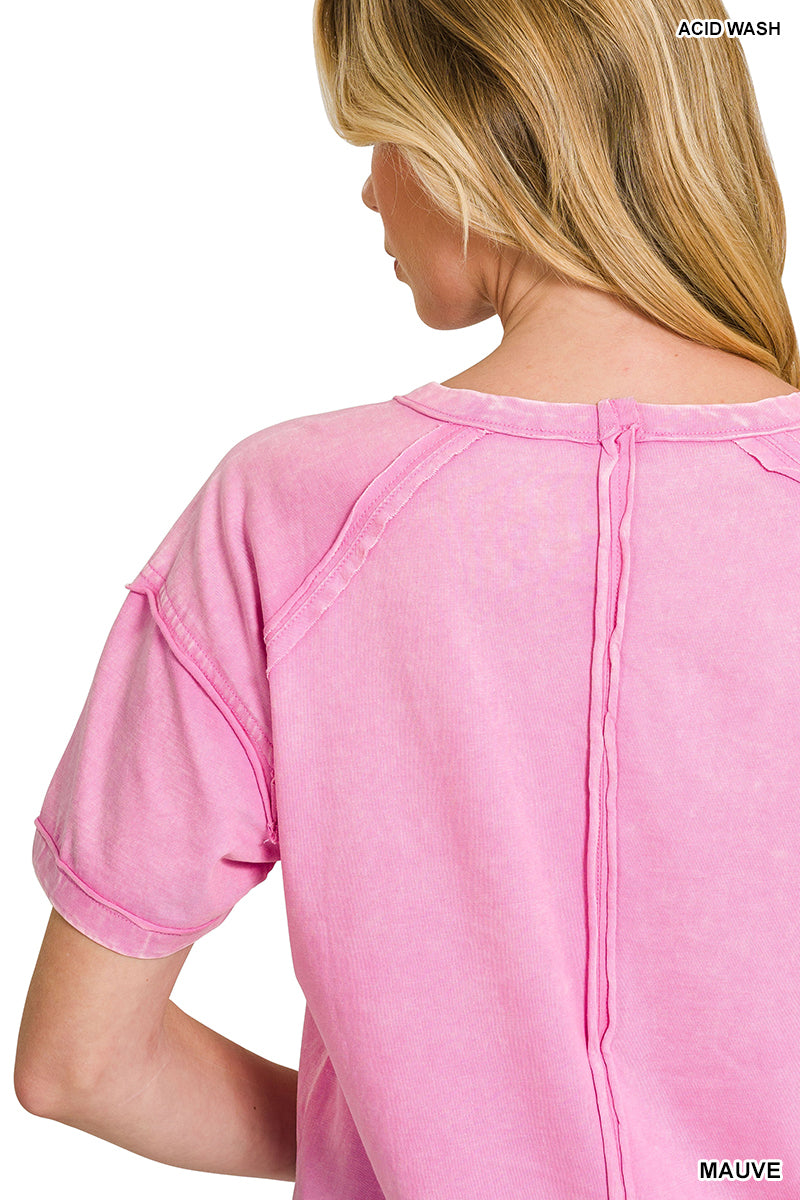 Acid Washed Round Neck T-Shirt Mauve