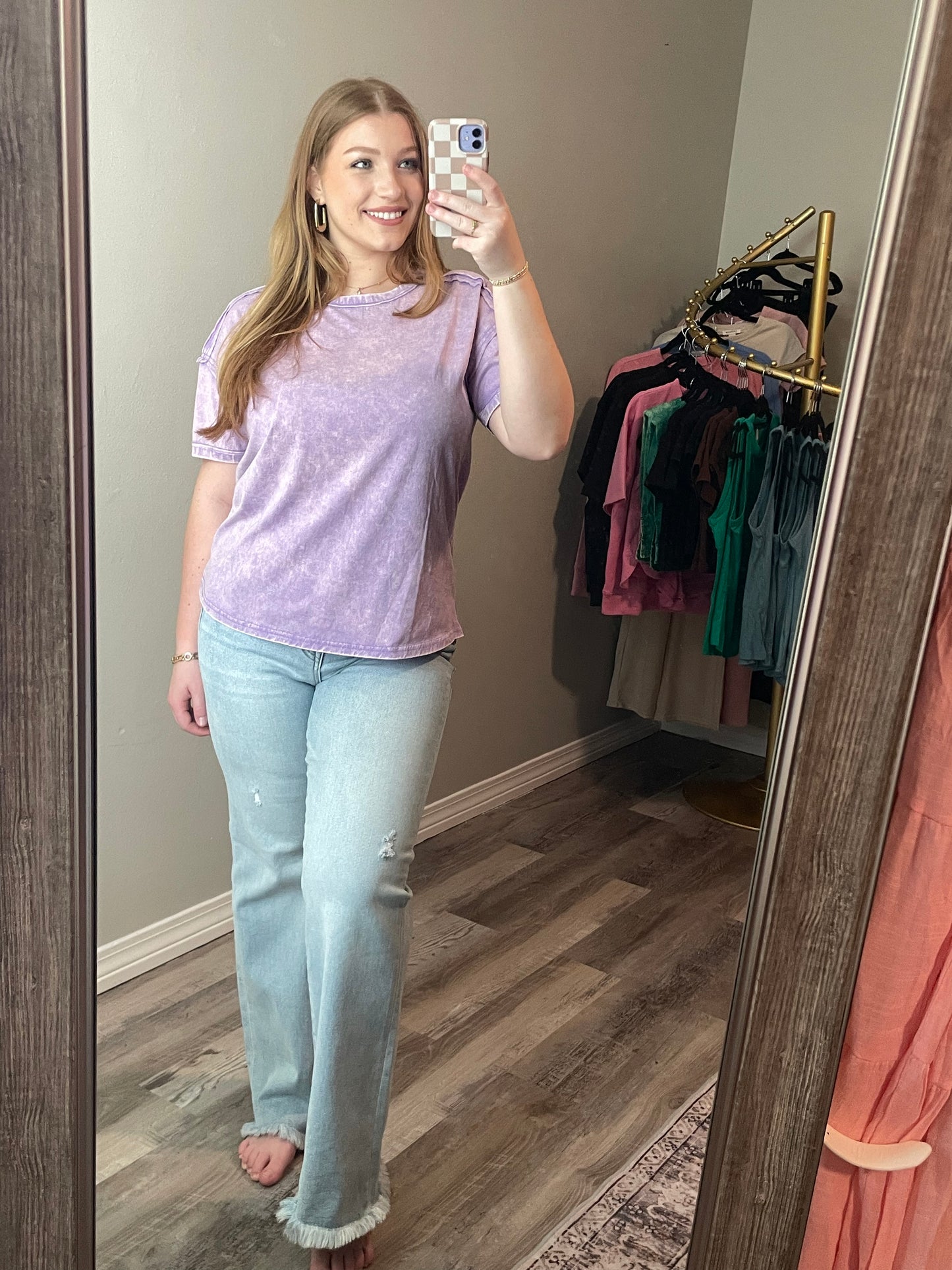 Acid Washed Round Neck T-Shirt Lavender