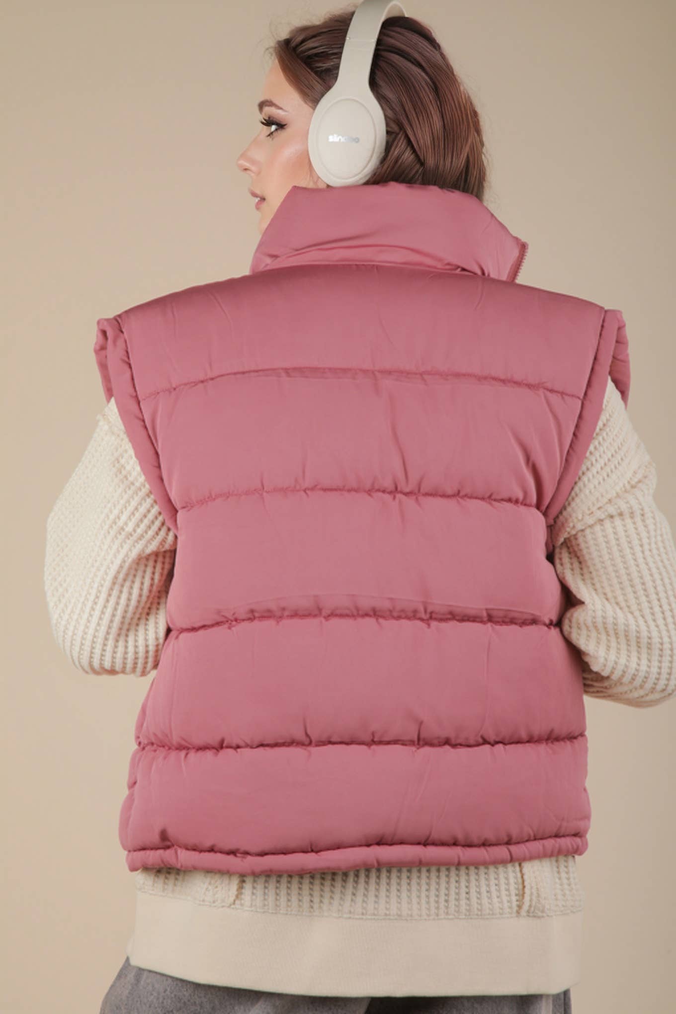 High Neck Casual Comfy Puffer Vest – Mauve