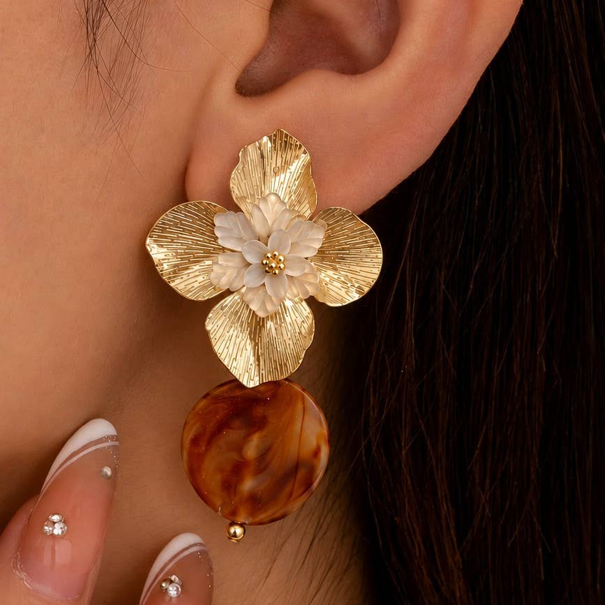 Floral Amber Earrings | GOLD