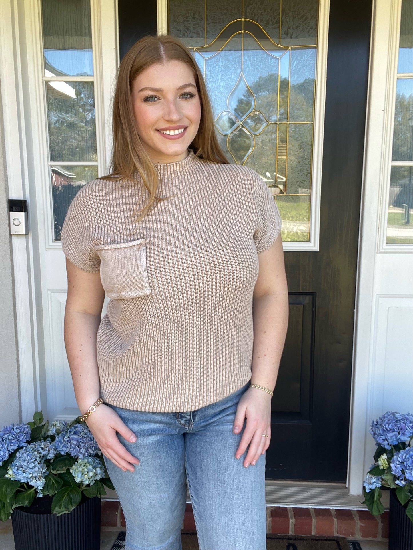 Washed Mock Neck Short Sleeve Sweater Ash Mocha