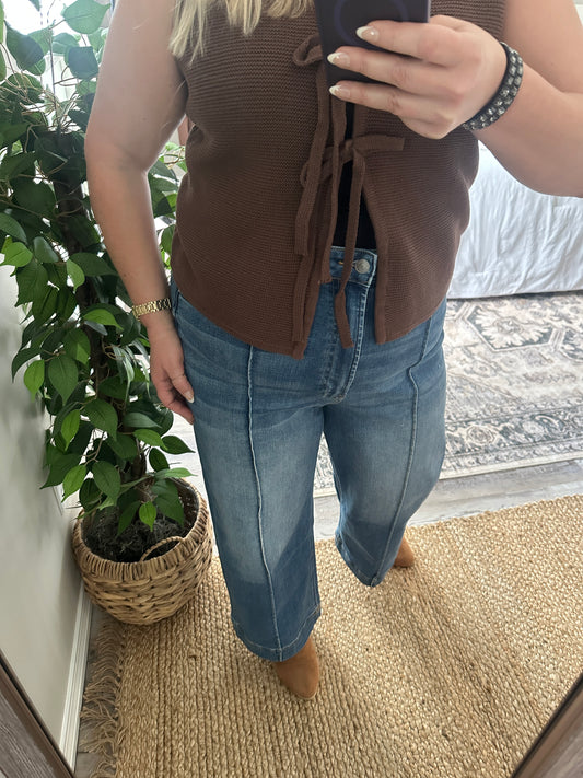 Tie front sweater vest | Brown