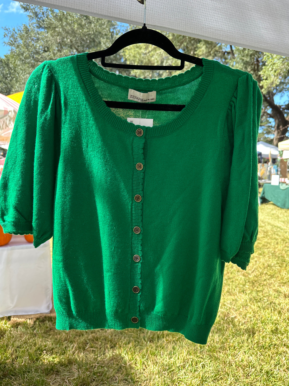 Grinchy Puff sleeve wool sweater cardigan | Kelly Green