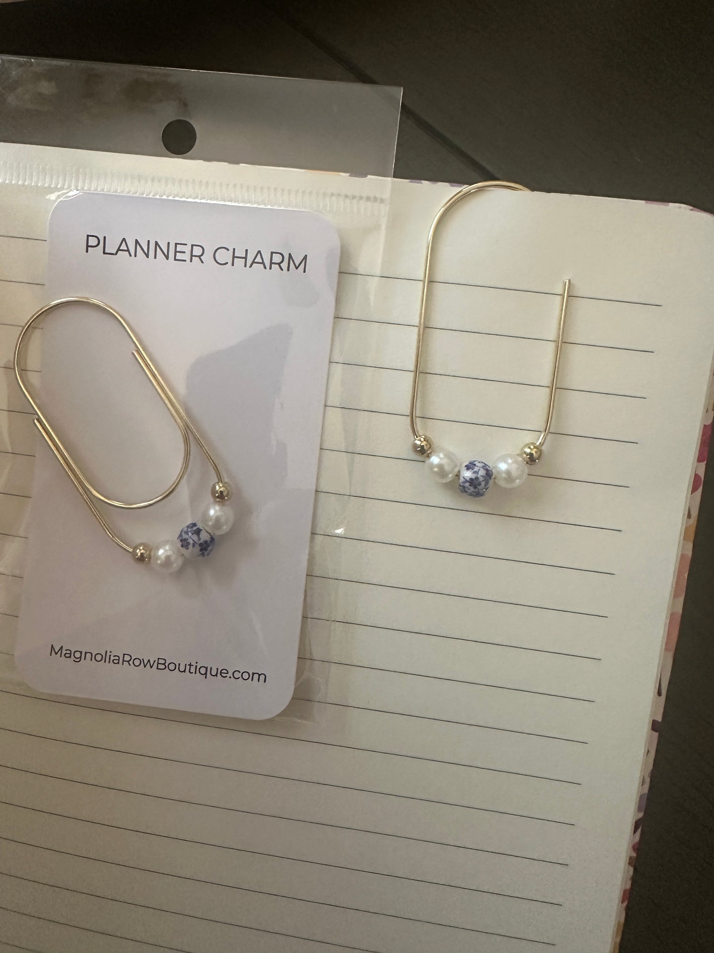 Blue Porcelain & Pearl Planner Charm