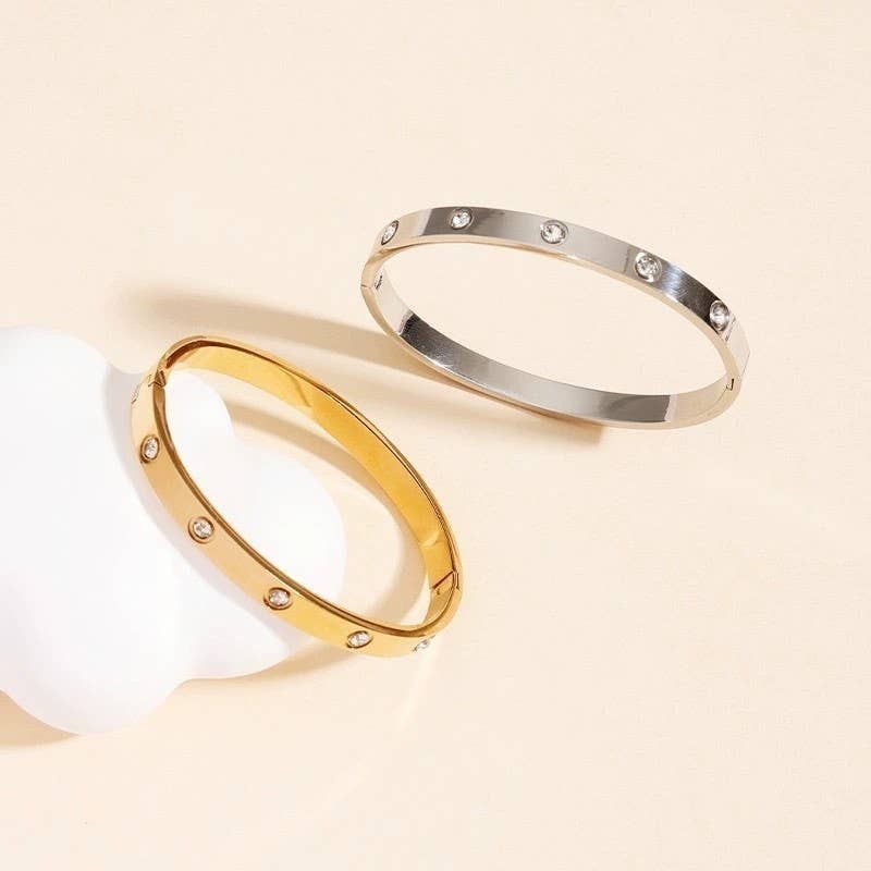 18K NON-TARNISH WATERPROOF STAINLESS STEEL BANGLE : Gold
