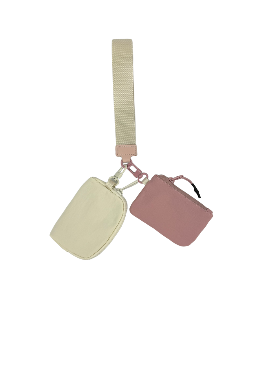 LuLu Mac Wristlet Key Chain Double Pouch Cream/Mauve