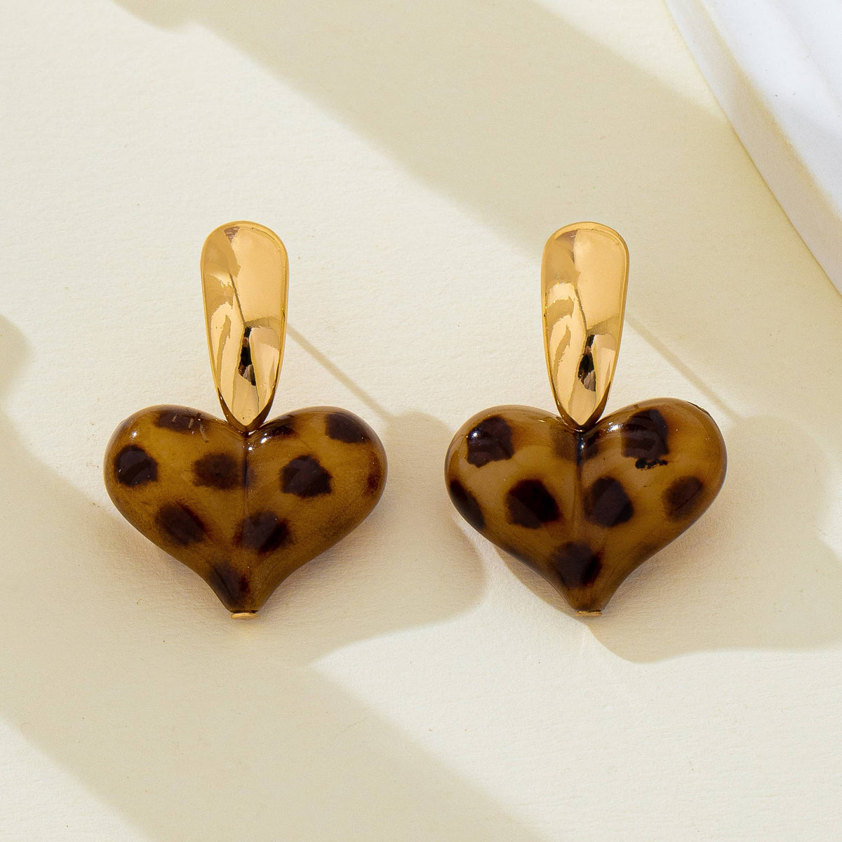 Animal Leopard Resin Heart Drop Earrings | GOLD