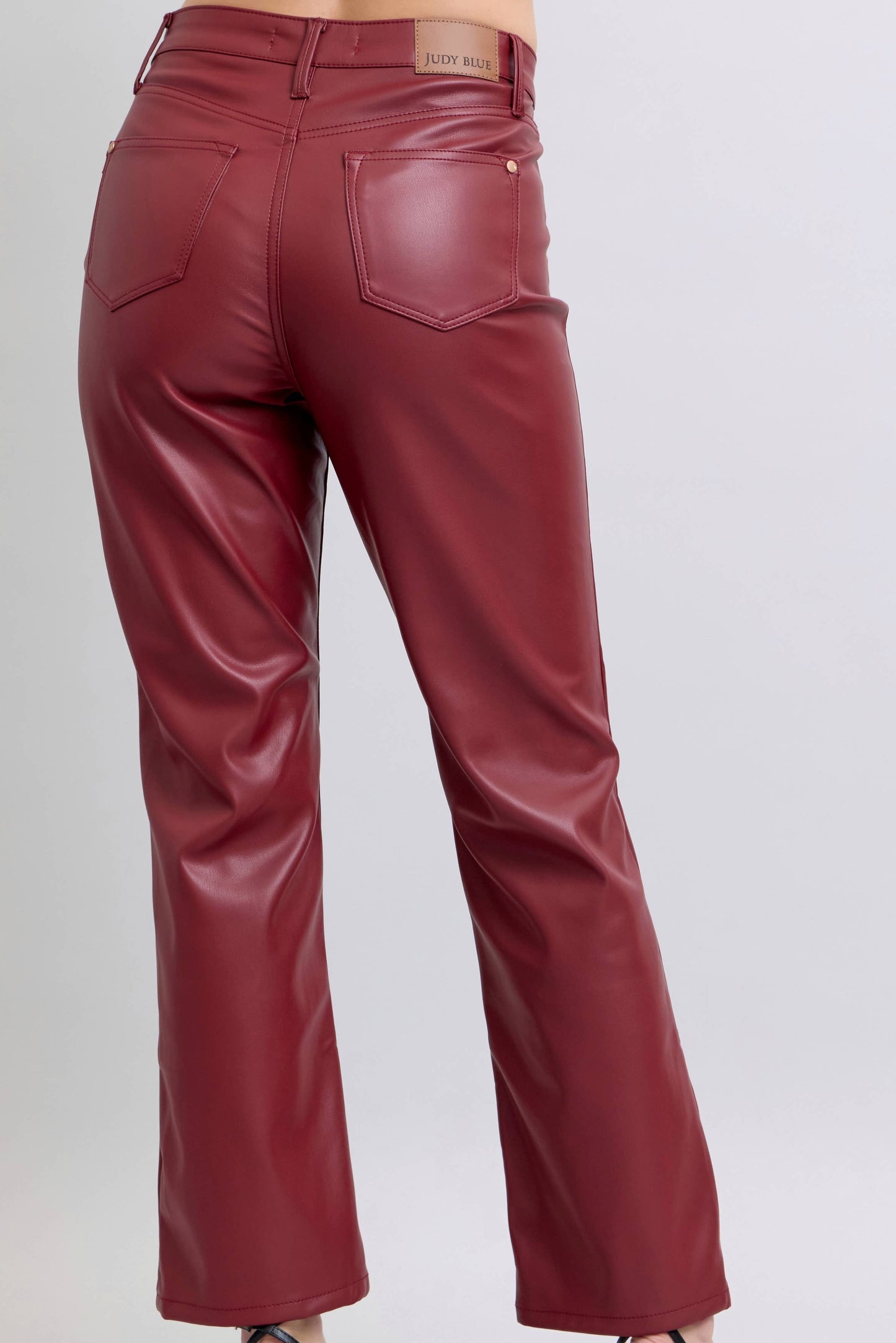 Faux Leather Tummy Control High Waisted Straight – Red Judy Blue