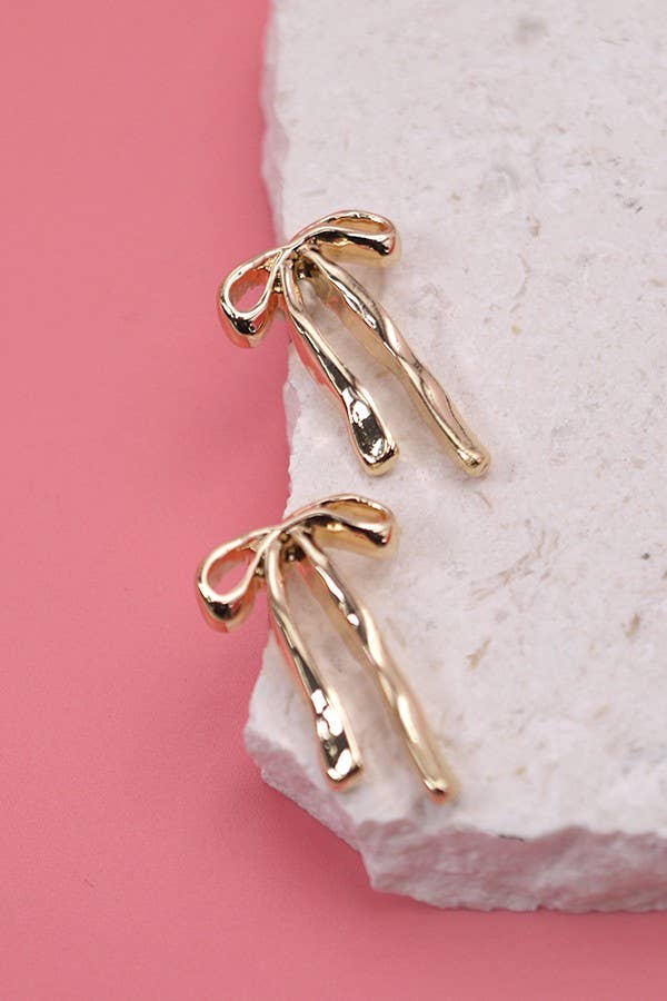 AUTHENTIC LONG BOW RIBBON STUD EARRINGS | Gold