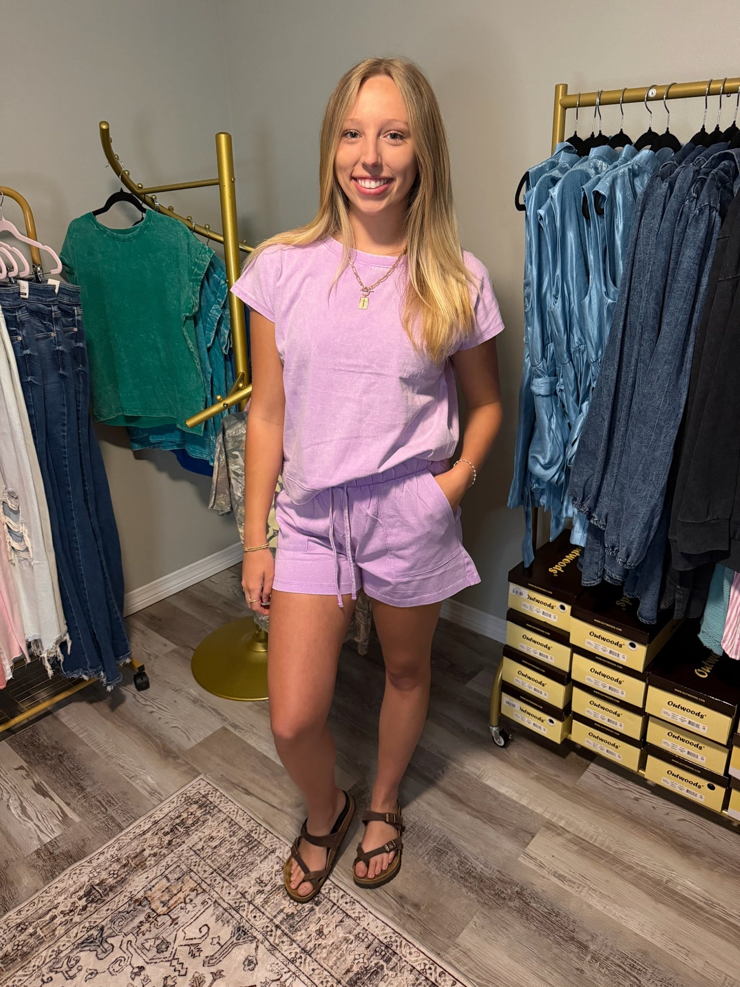 PREMIUM COTTON WASHED SLEEVELESS TOP & SHORTS SET B LAVENDER