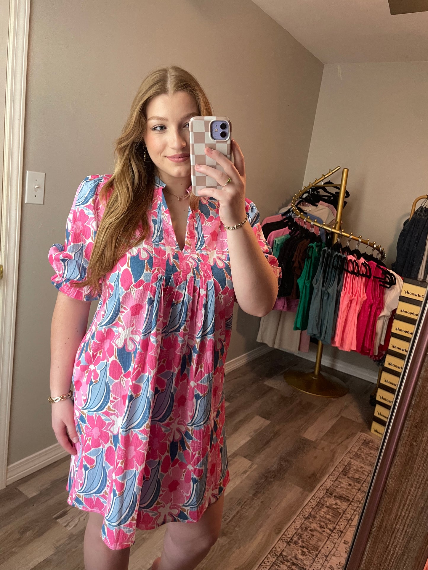 Puff Sleeve Floral Pattern Dress