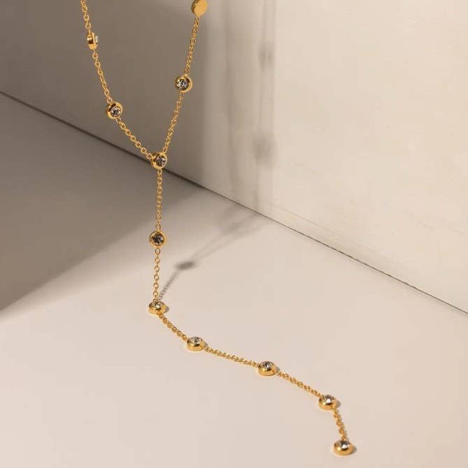 18K STAINLESS STEEL TARNISH FREE Y NECKLACE : Gold