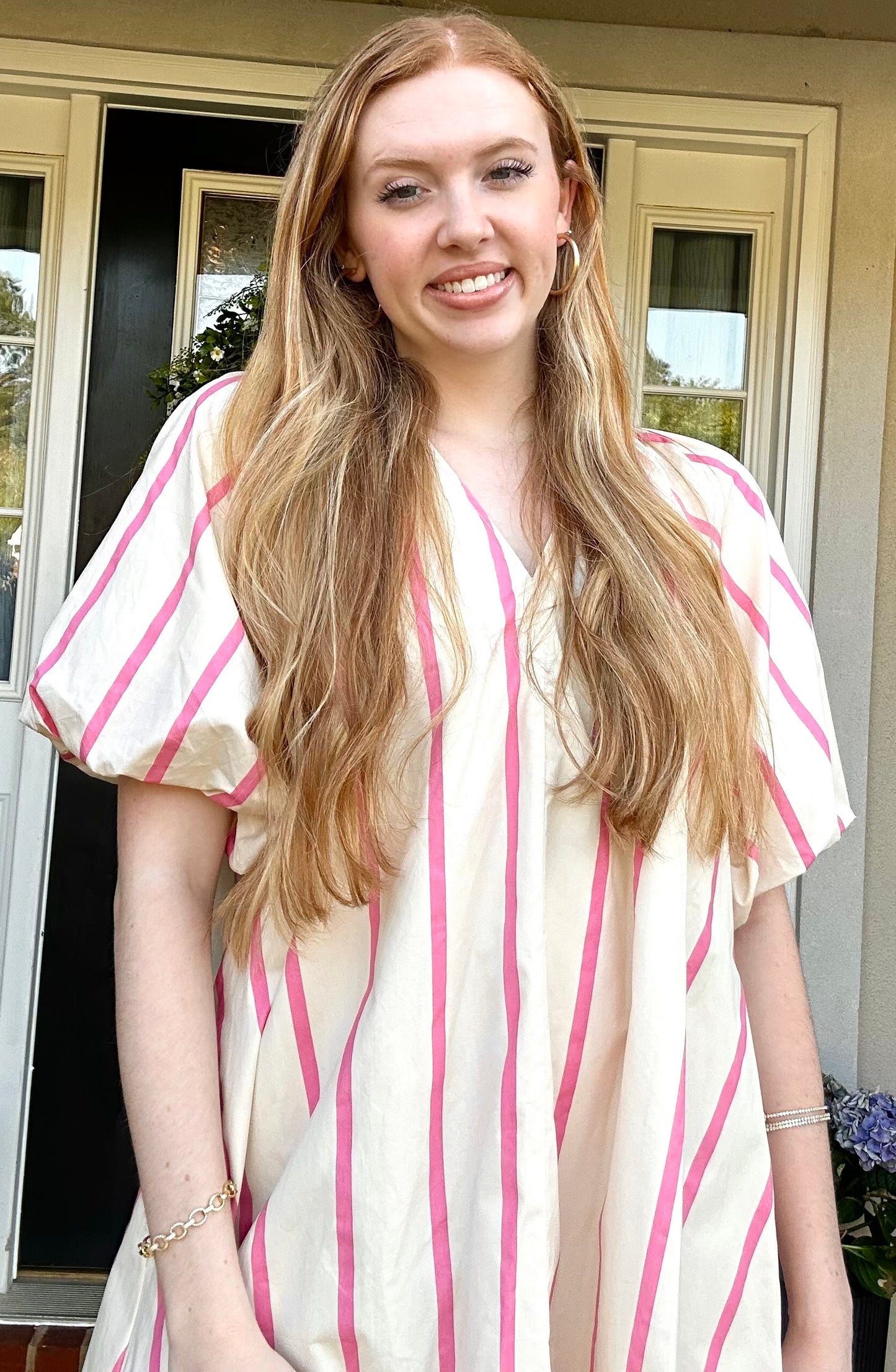 Puff-Sleeve Mini Shift Dress