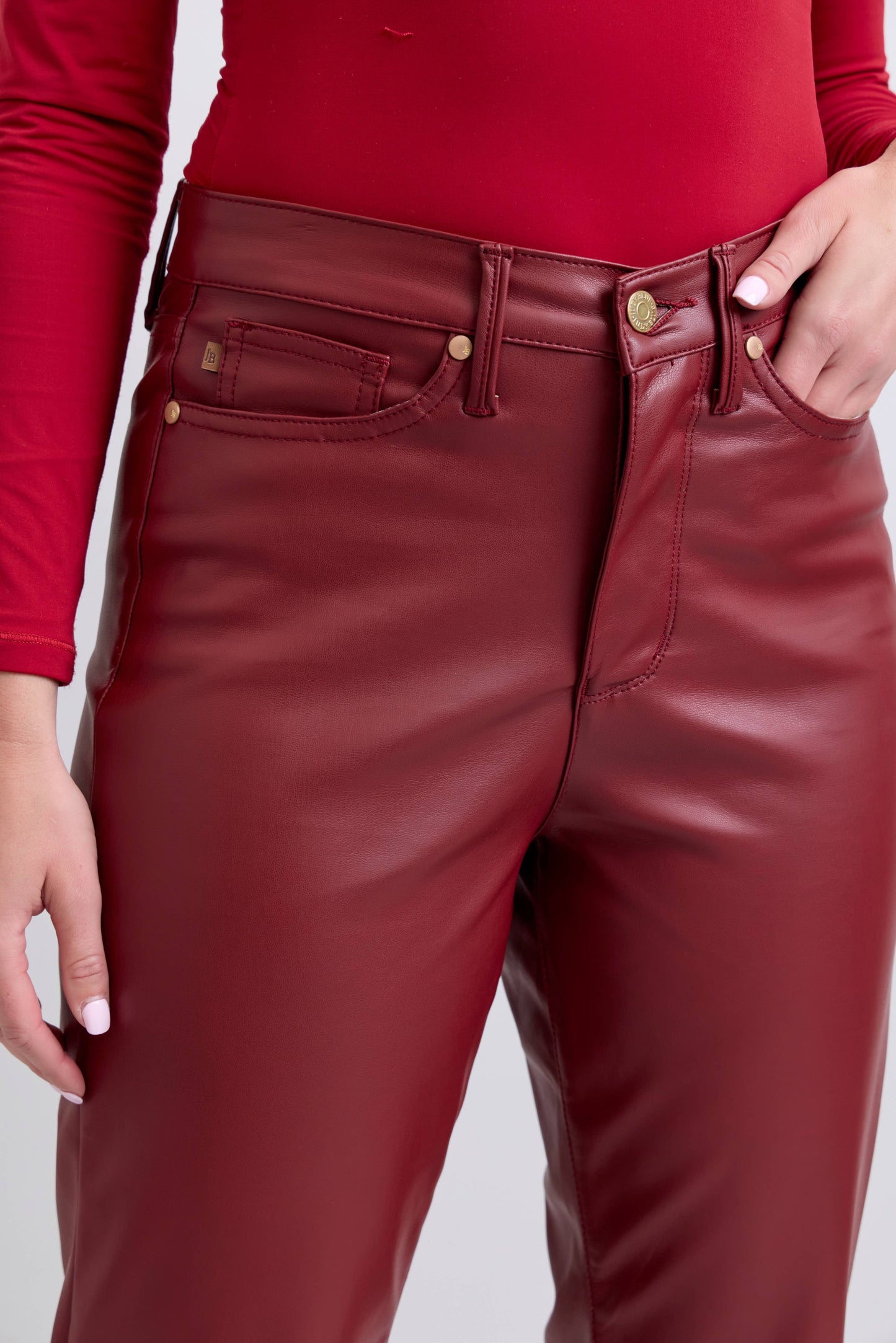 Faux Leather Tummy Control High Waisted Straight – Red Judy Blue