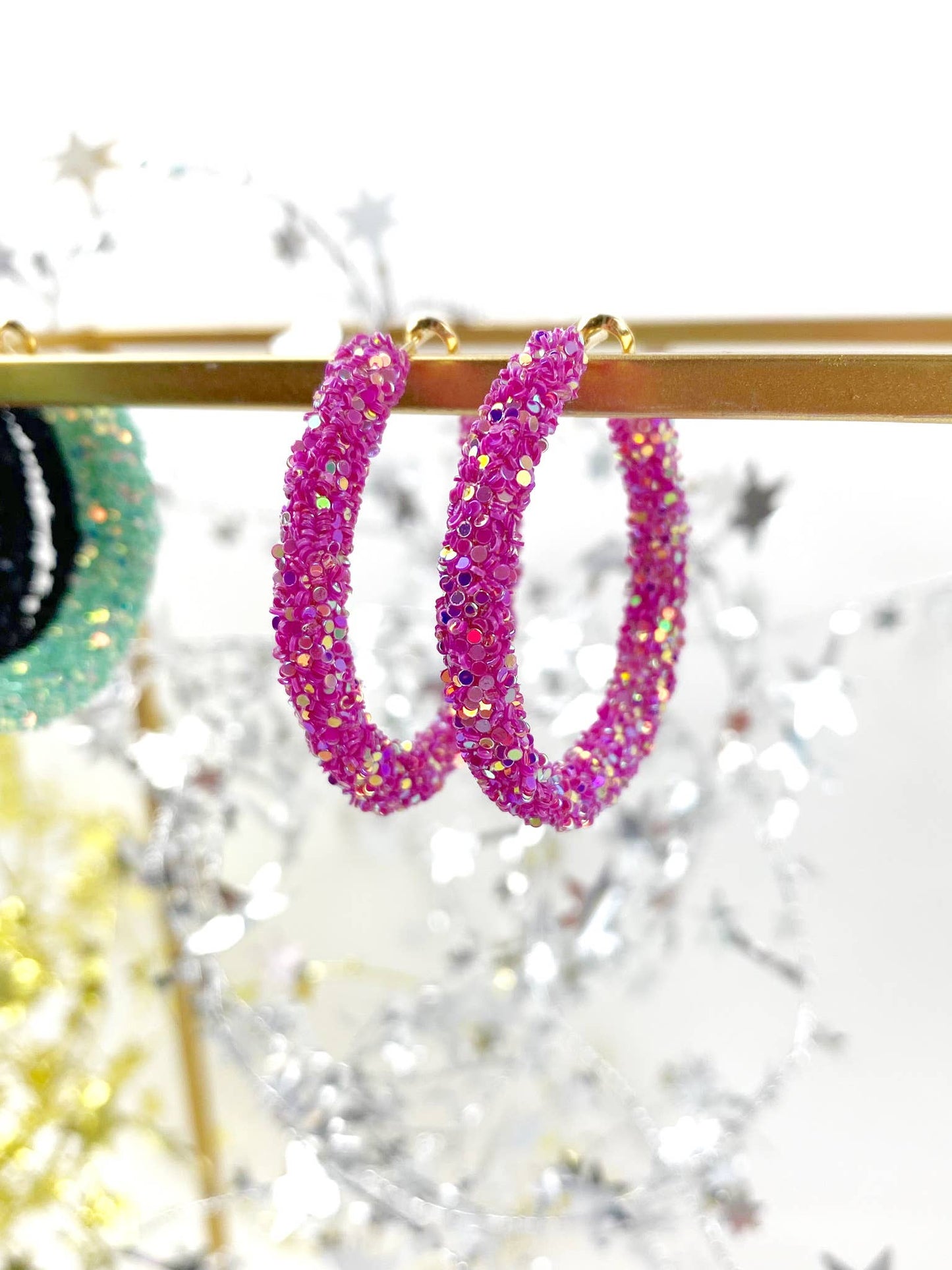 Glitter Hoops: Pink/Purple Confetti