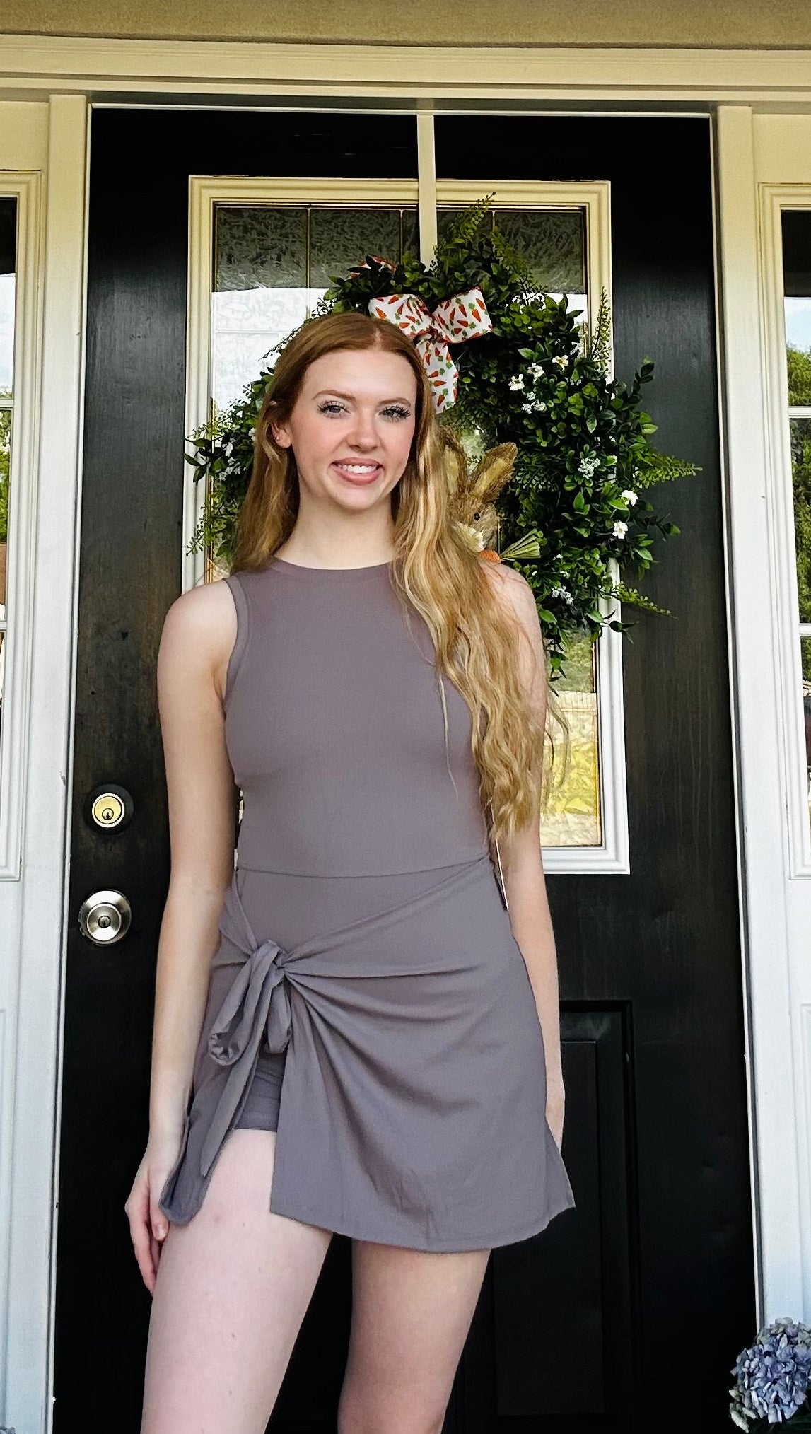 Kayla’s Premium Court skort dress with bow tie skirts: Mocha