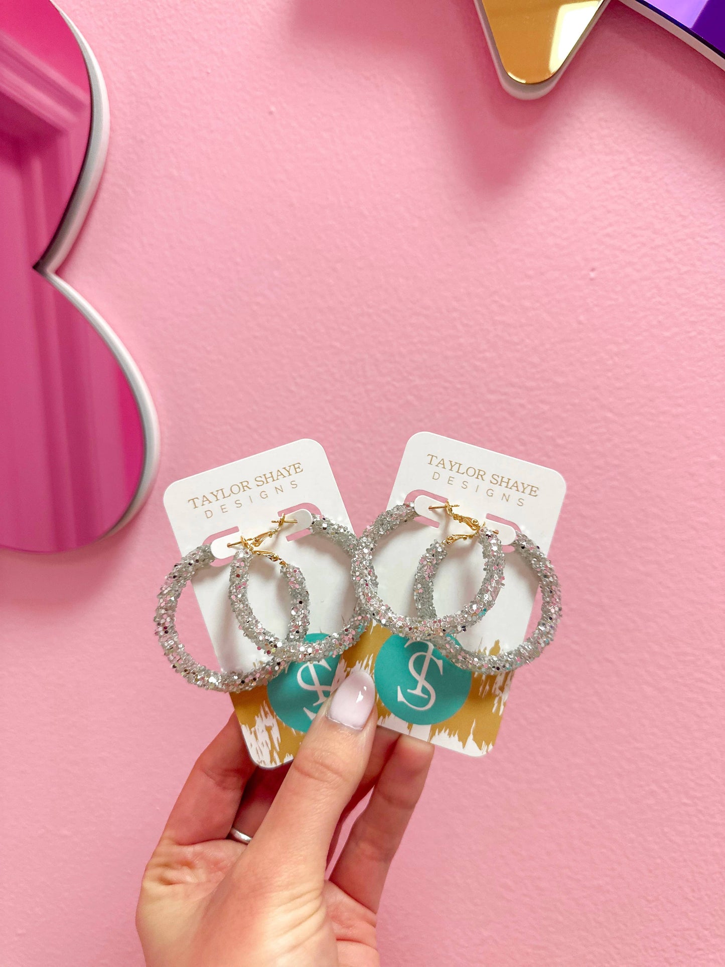 Glitter Hoops: Pink/Purple Confetti