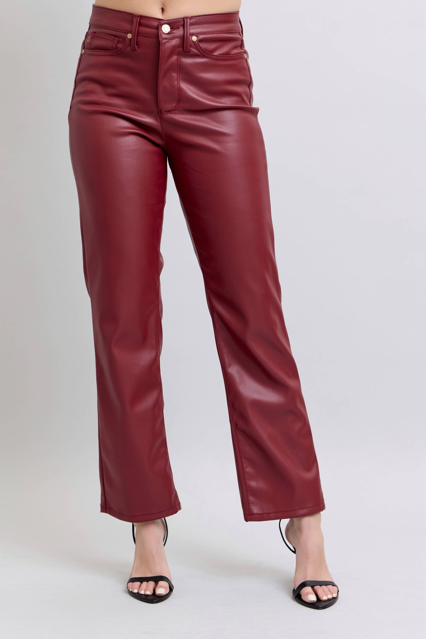 Faux Leather Tummy Control High Waisted Straight – Red Judy Blue