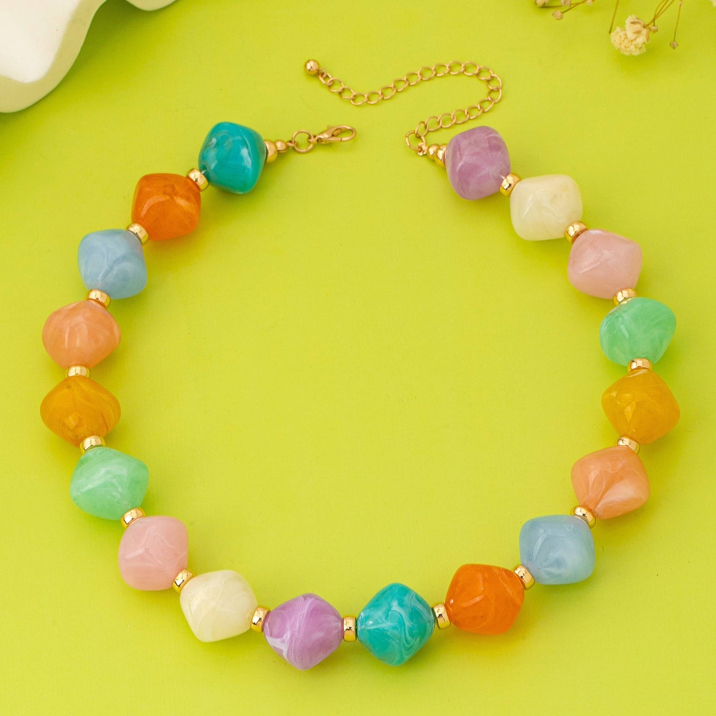 Multicolor Oversized Faceted Pastel Bead Necklace |