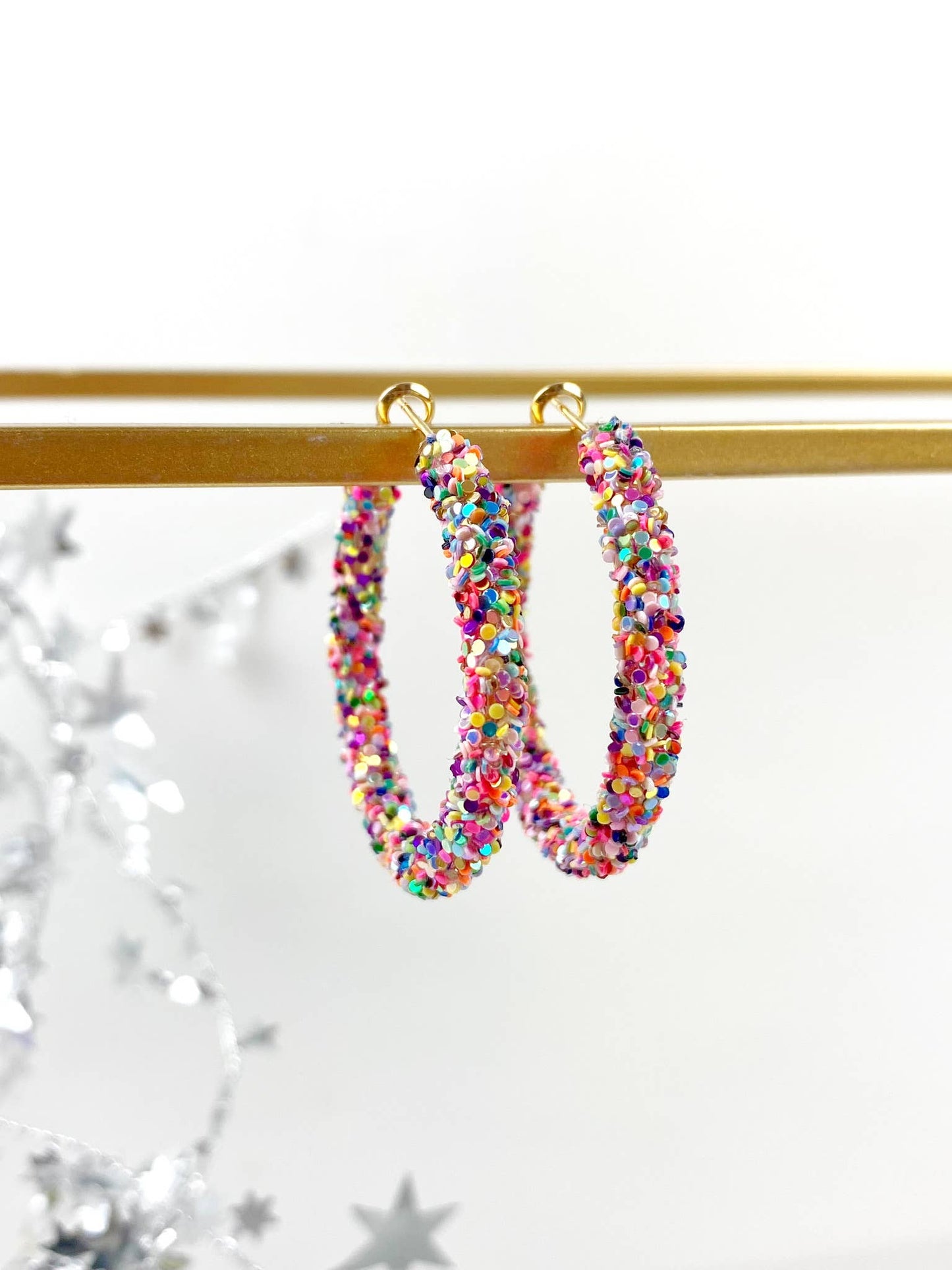 Glitter Hoops: Pink/Purple Confetti
