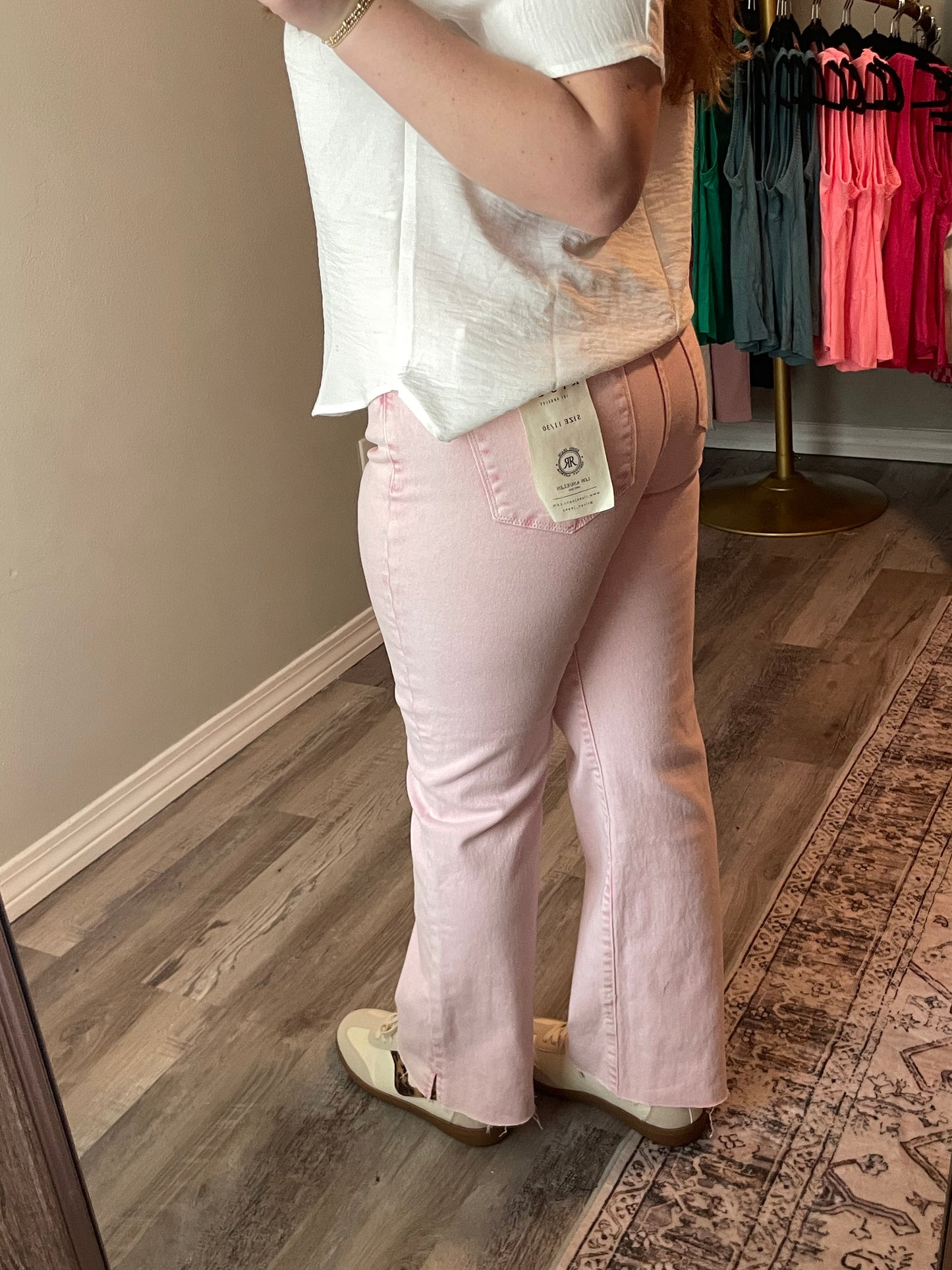 Risen High Rise Raw Hem Slit Straight Pants – Acid Pink