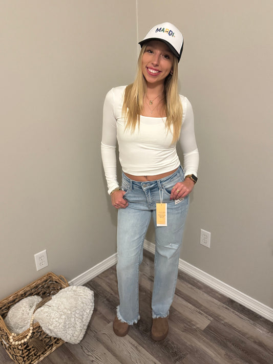 Square Neck Long Sleeve Top