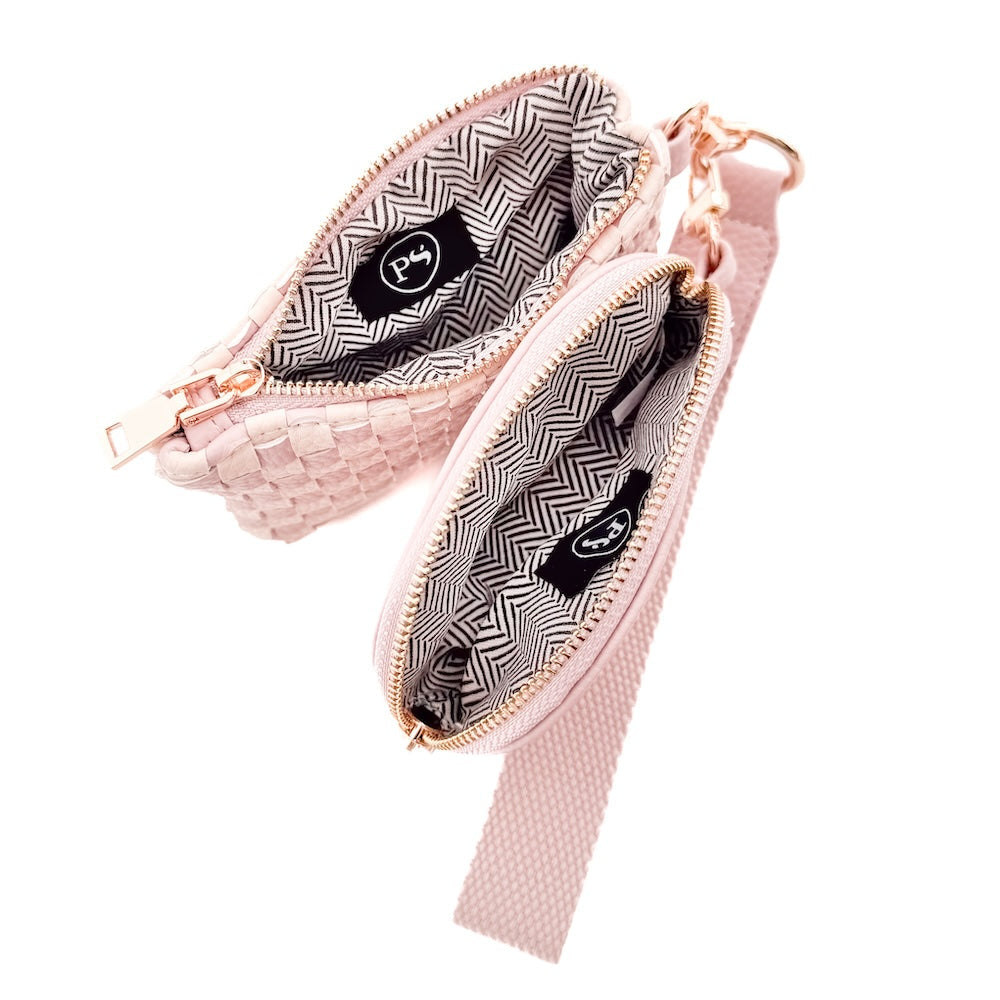 WONDERLUST WOVEN DUAL POUCH WRISTLET - Blush Checkered