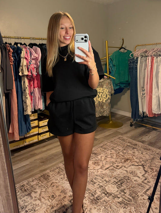 Scuba High Neck Top & Shorts Set Black