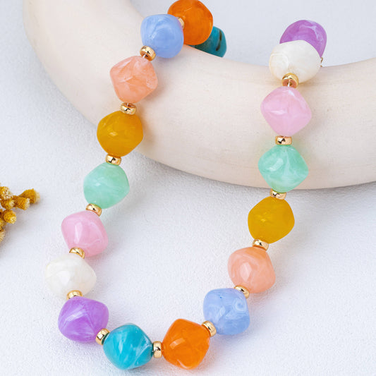 Multicolor Oversized Faceted Pastel Bead Necklace |