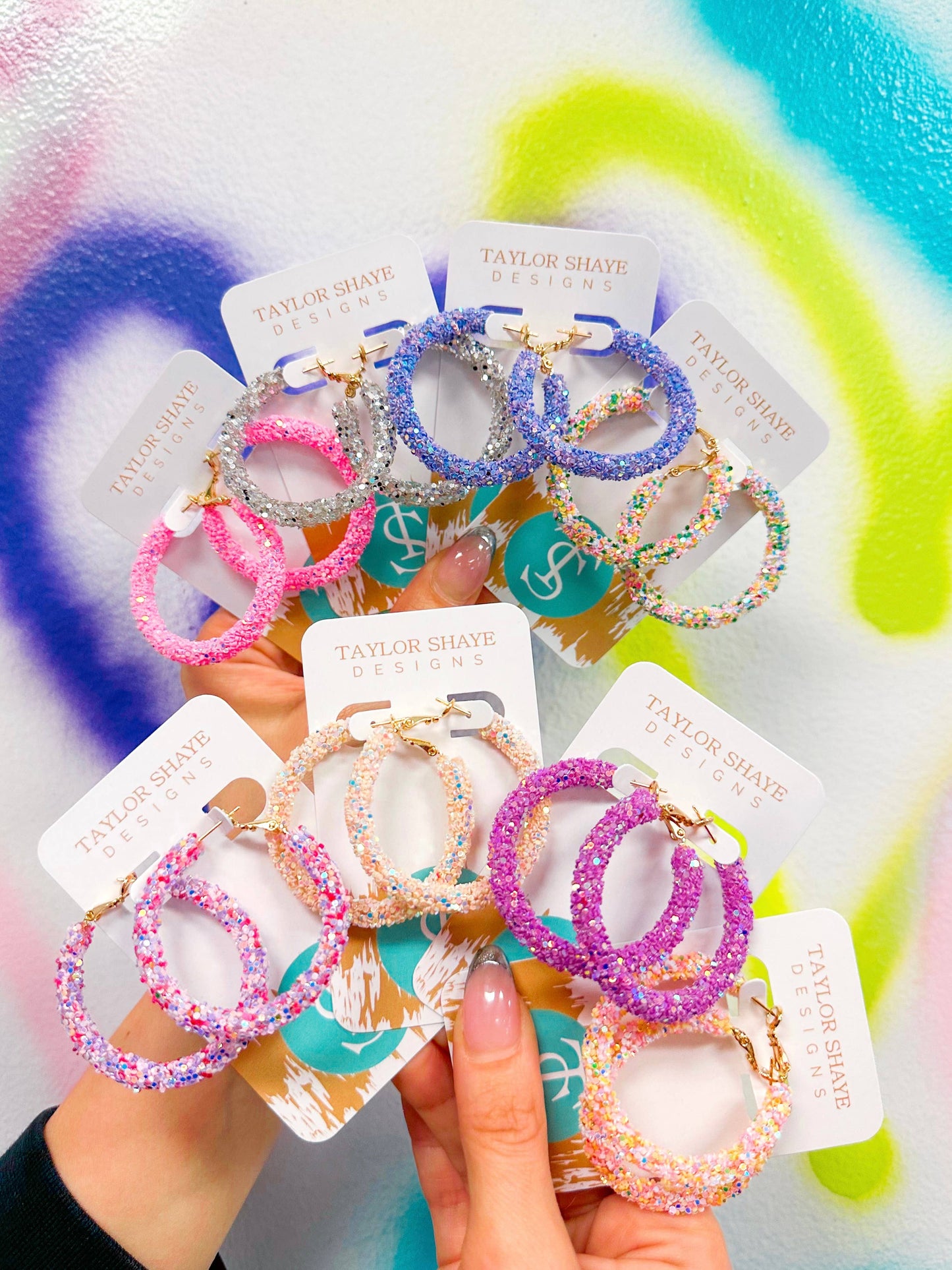 Glitter Hoops: Pink/Purple Confetti