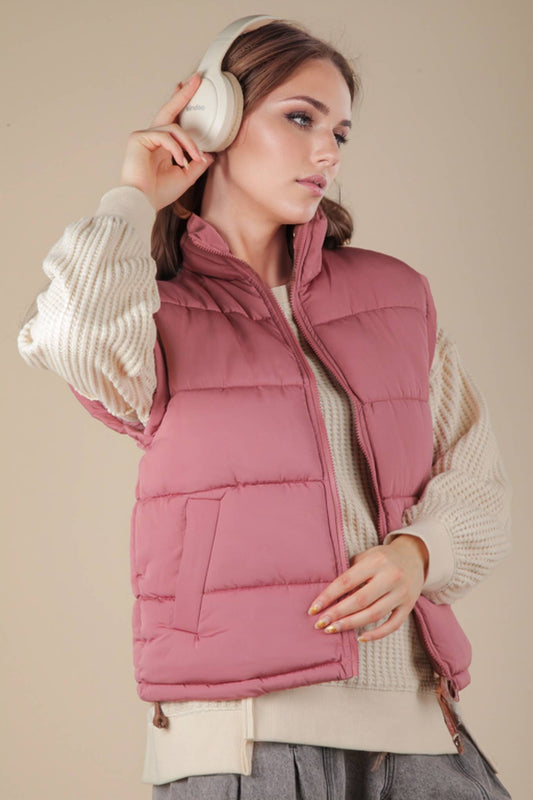 High Neck Casual Comfy Puffer Vest – Mauve