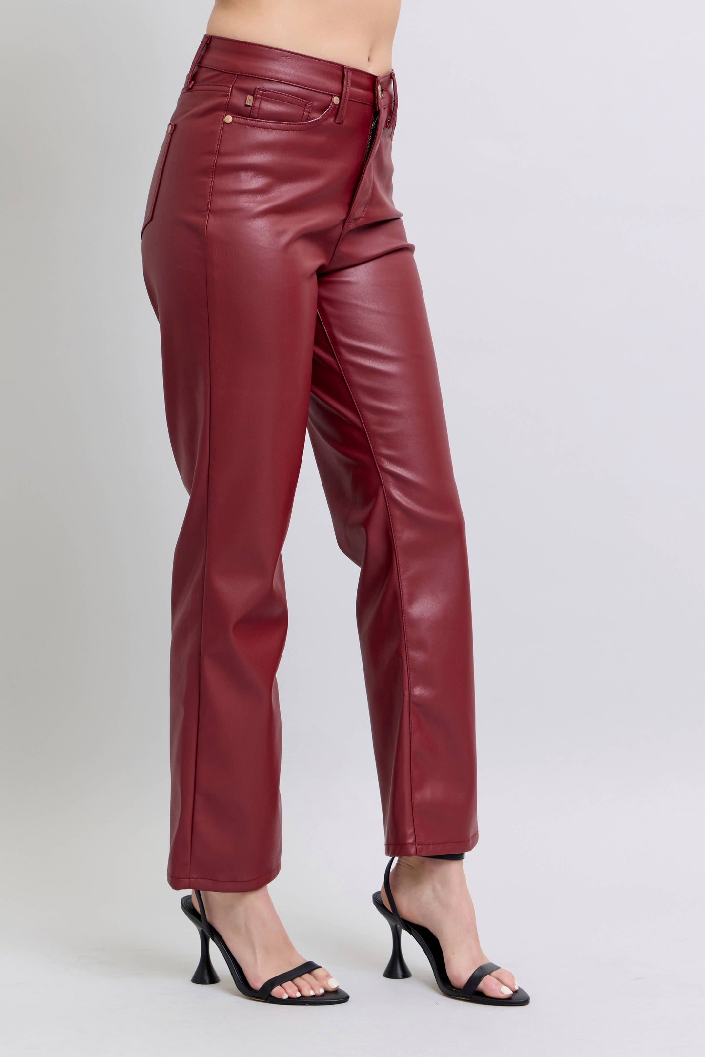 Faux Leather Tummy Control High Waisted Straight – Red Judy Blue