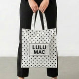 LULU MAC |  REUSABLE TOTE-WHITE BLACK DOTS