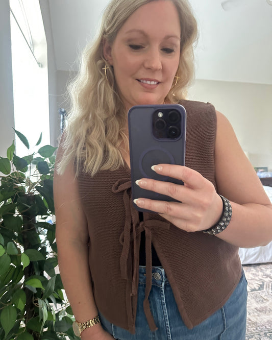 Tie front sweater vest | Brown