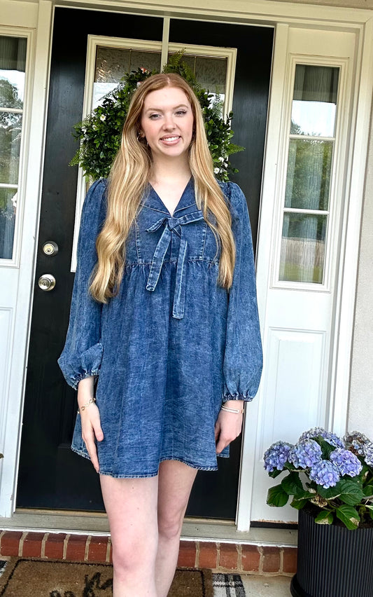 Washed Chambray Collared Dress