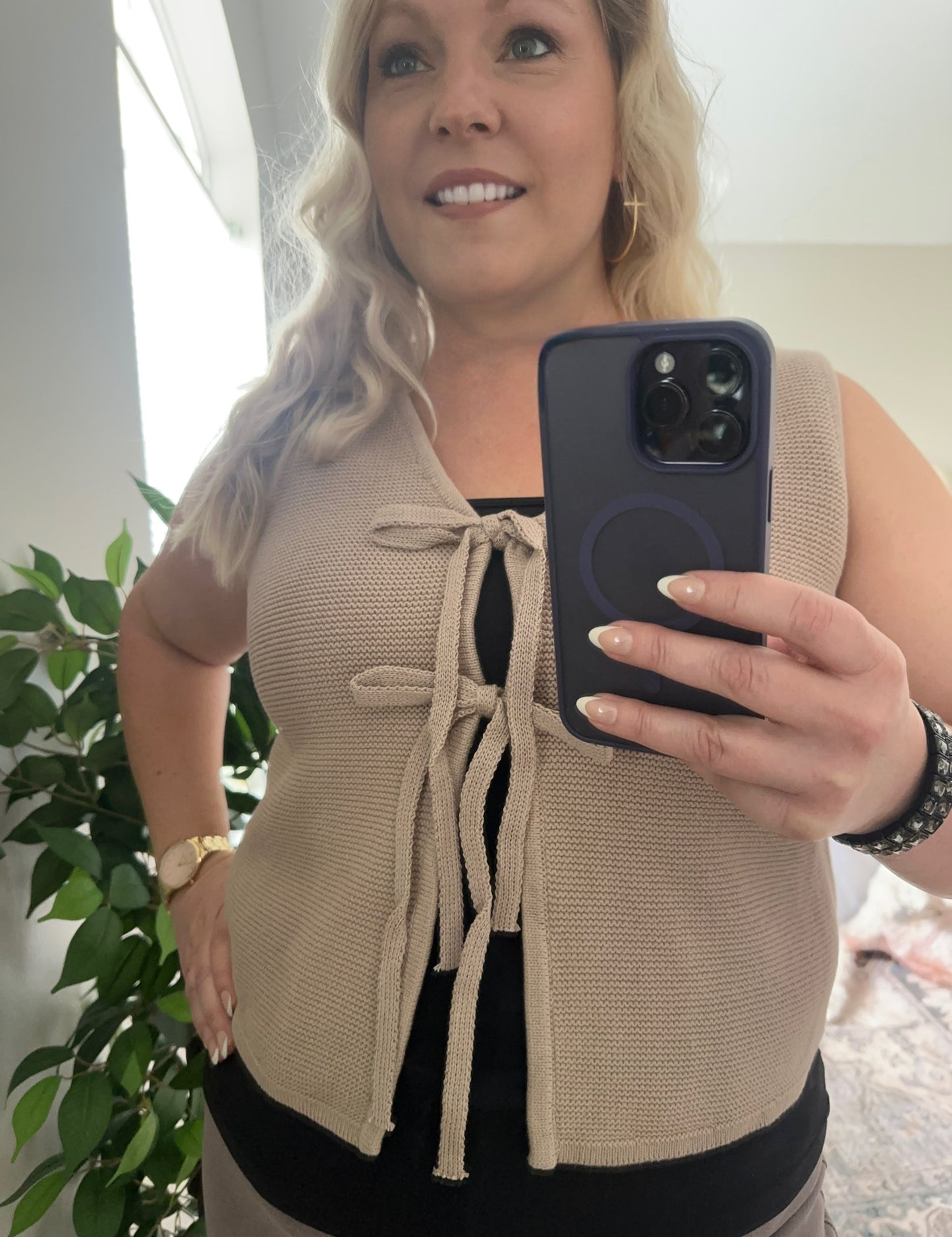 Tie front sweater vest | Ash Mocha