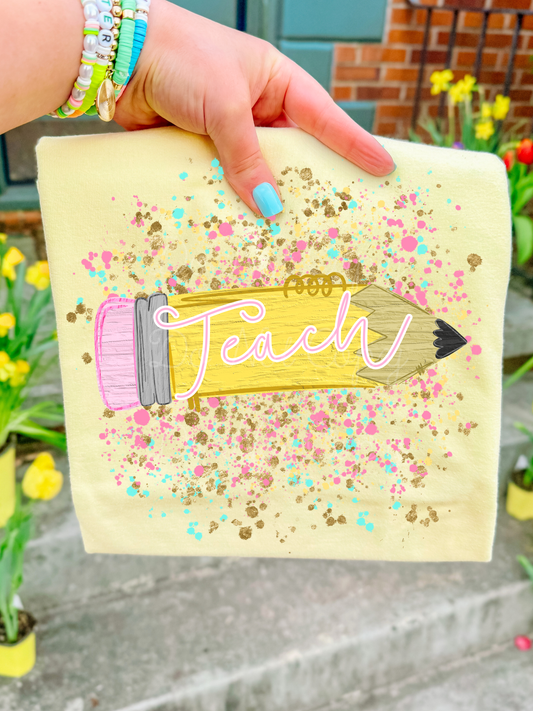 Teach Pencil Splatter Tee