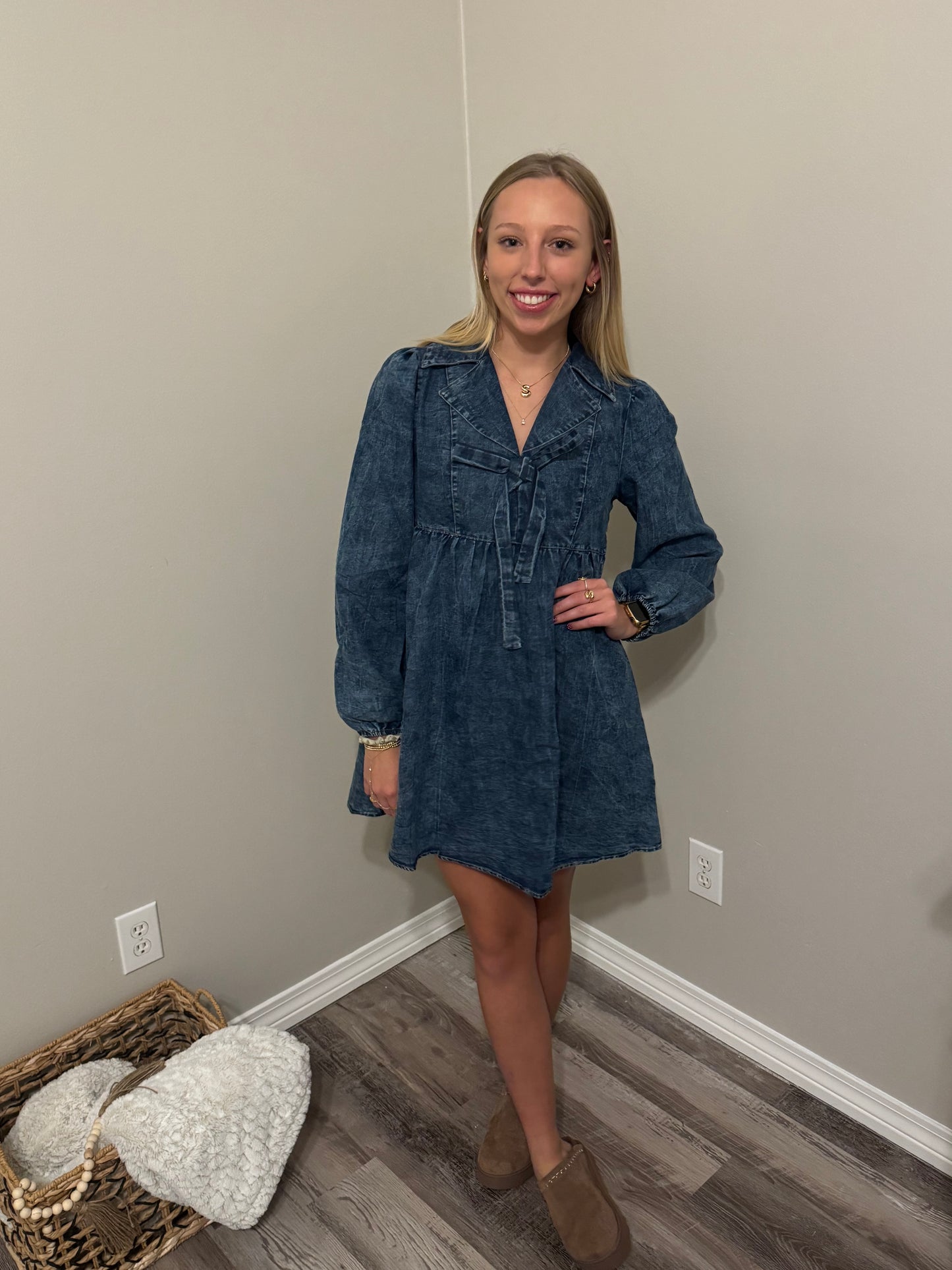 Washed Chambray Collared Dress
