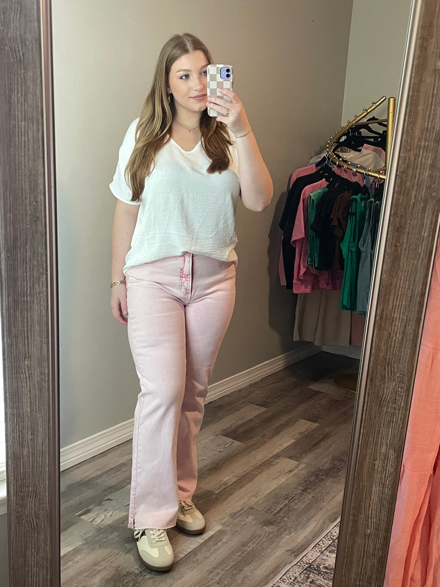 Risen High Rise Raw Hem Slit Straight Pants – Acid Pink