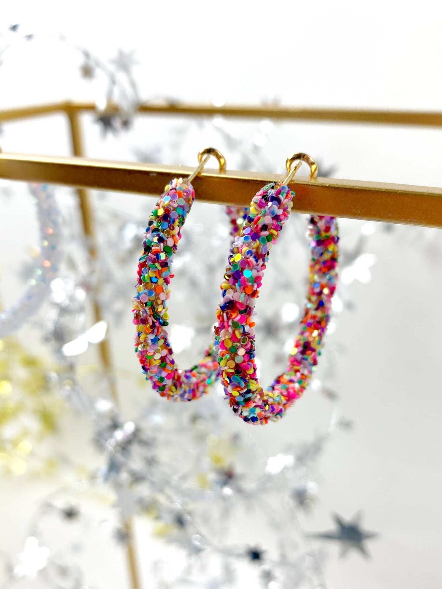 Glitter Hoops: Pink/Purple Confetti