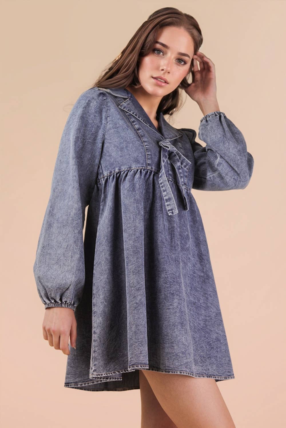 Washed Chambray Collared Dress