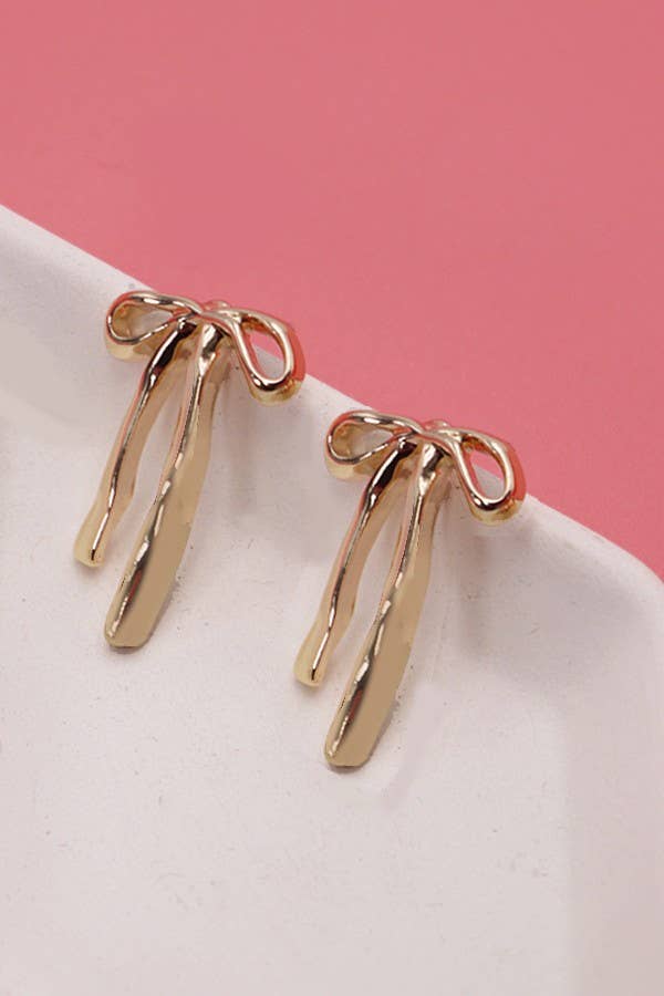 AUTHENTIC LONG BOW RIBBON STUD EARRINGS | Gold
