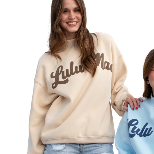 LULU MAC Script Sweatshirt Mock neck design Cream/Brown