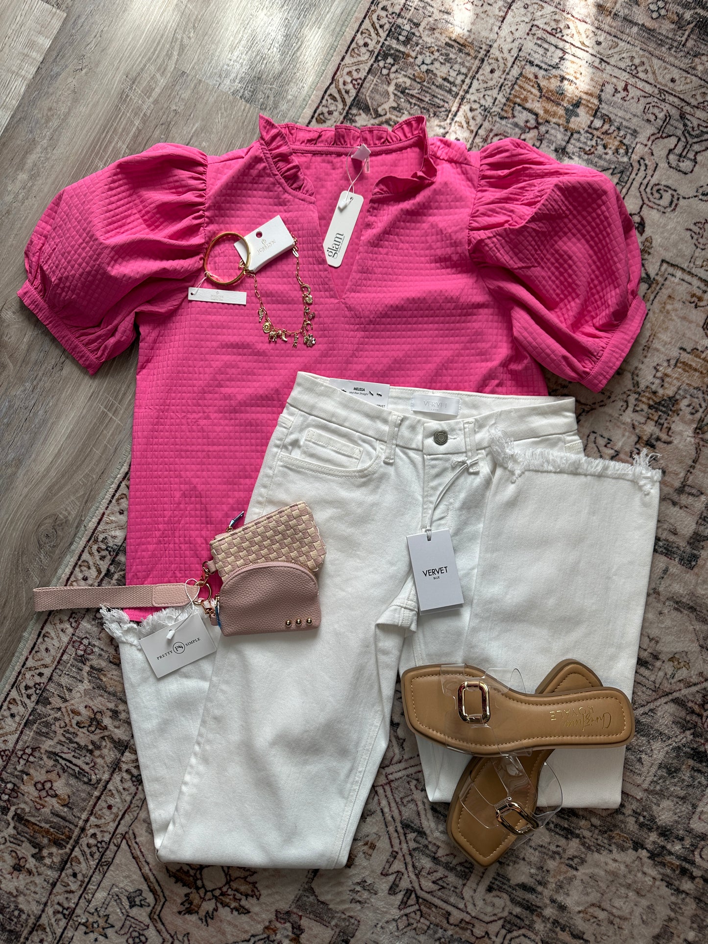 Ruffle V-Neck Puff Sleeve Top