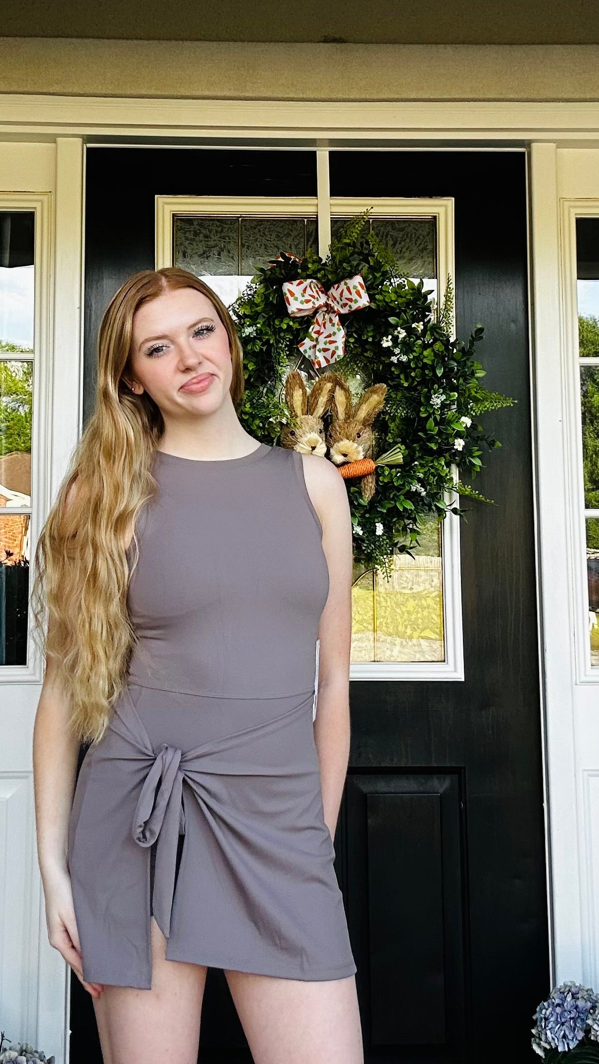 Kayla’s Premium Court skort dress with bow tie skirts: Mocha