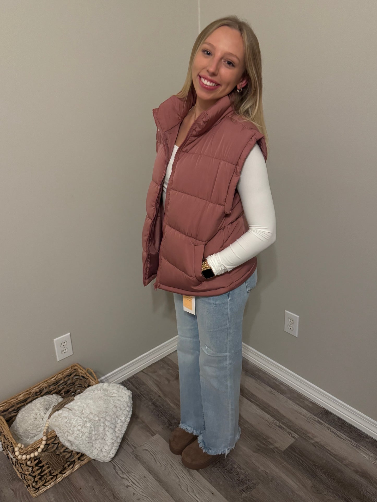 High Neck Casual Comfy Puffer Vest – Mauve