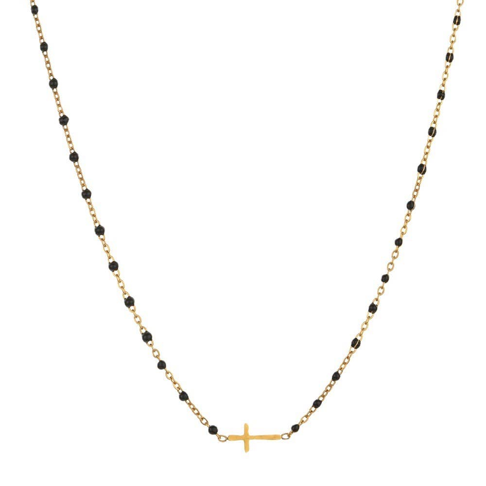 18K STAINLESS STEEL TARNISH FREE CROSS NECKLACE: Black