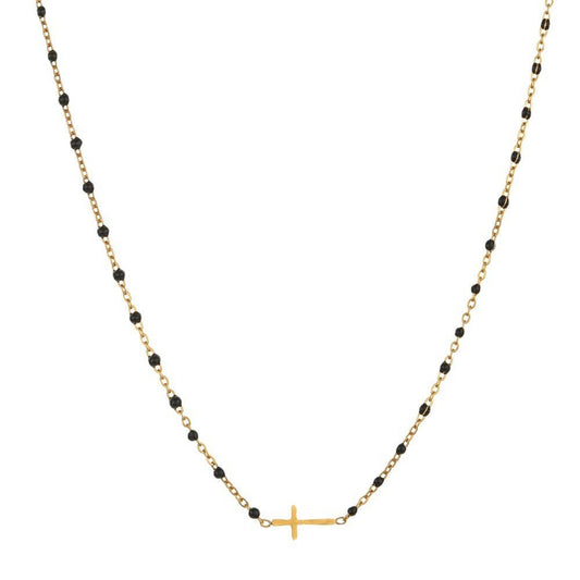 18K STAINLESS STEEL TARNISH FREE CROSS NECKLACE: Black