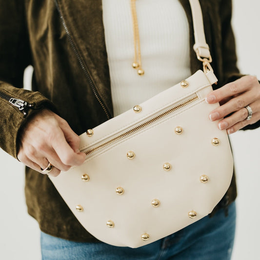 CHIC GOLD STUDDED WESTLYN BUM BAG - Cream